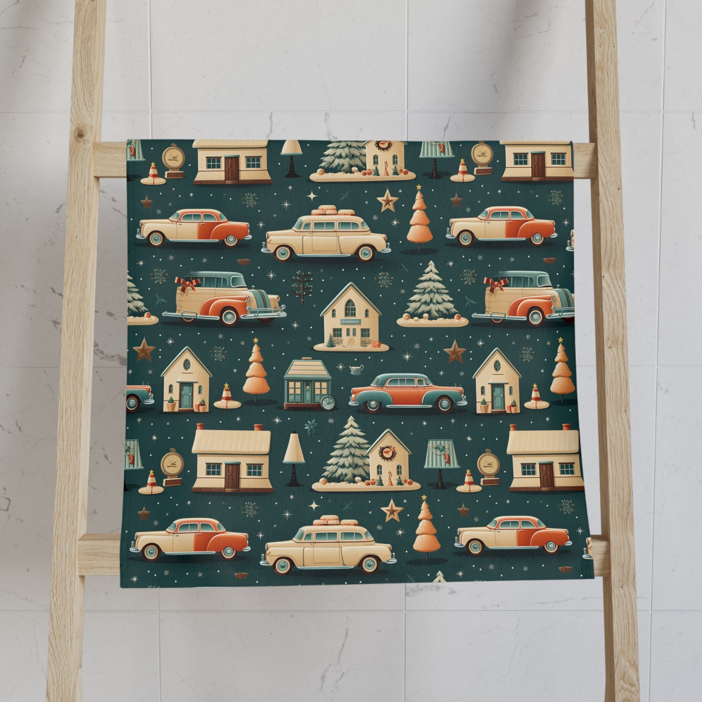 Retro Christmas Travels Pattern Soft Hand Towel T00099