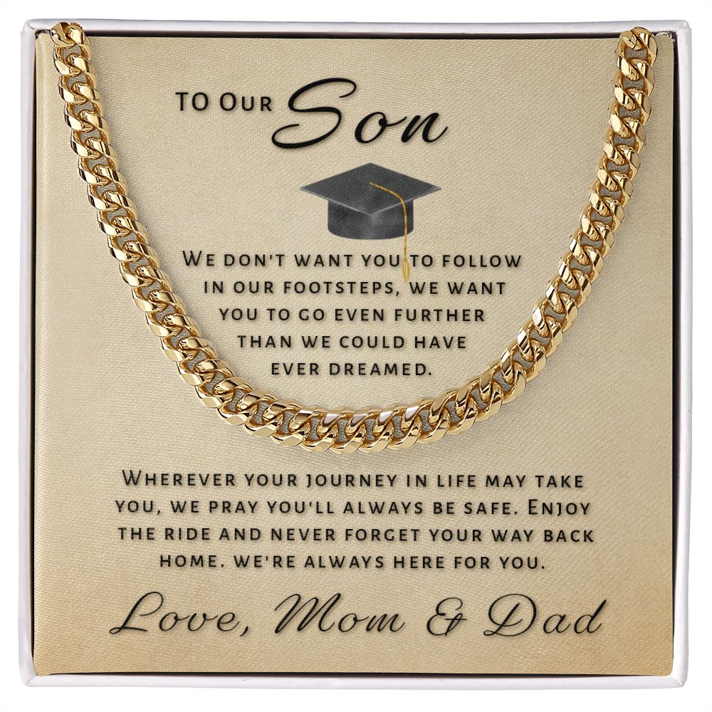 Gift for Son From Mom & Dad - Go Further Grad Cuban Link Chain