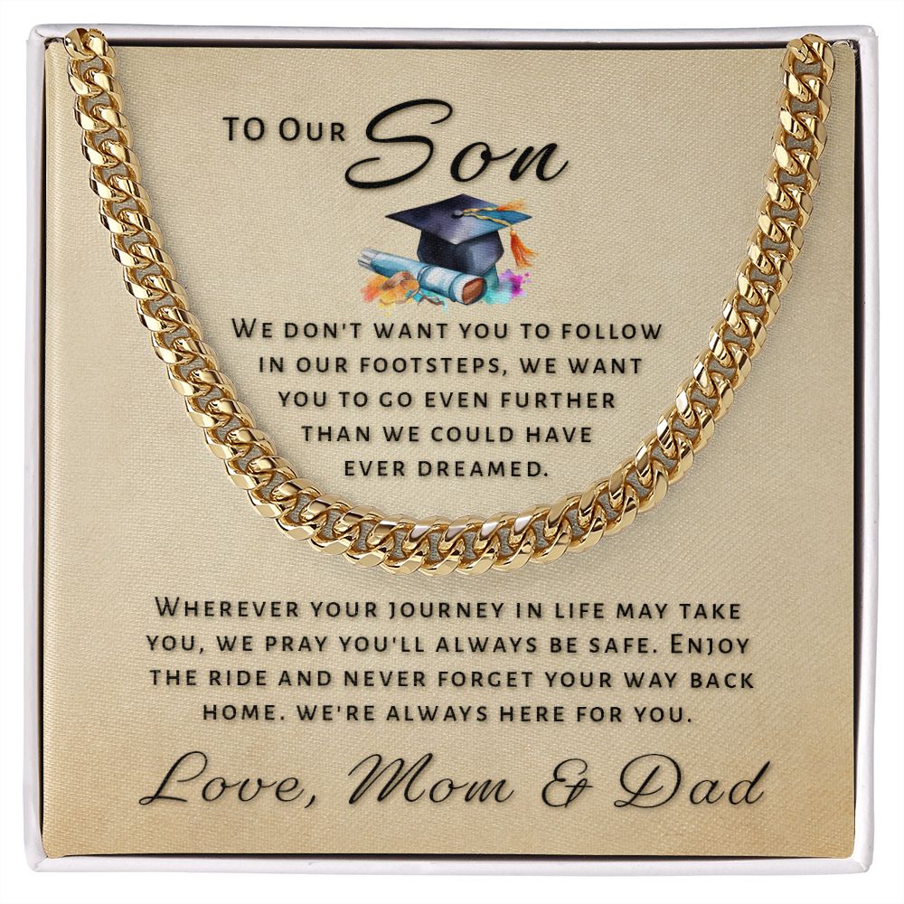 Gift for Son From Mom & Dad - Go Further Grad Cuban Link Chain