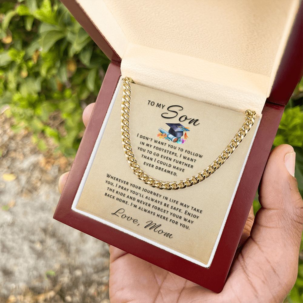 Gift for Son From Mom - Go Further Grad Cuban Link Chain