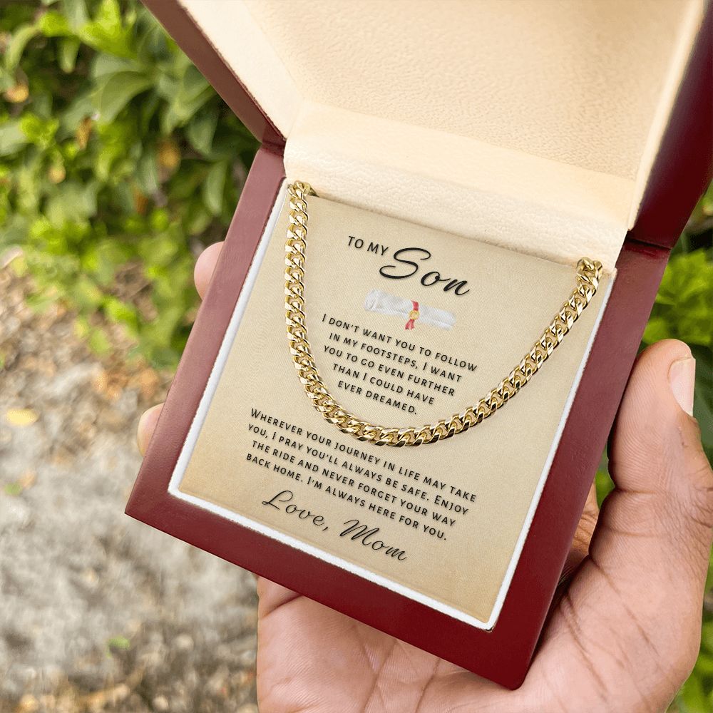 Gift for Son From Mom - Go Further Grad Cuban Link Chain