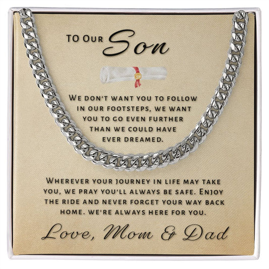 Gift for Son From Mom & Dad - Go Further Grad Cuban Link Chain