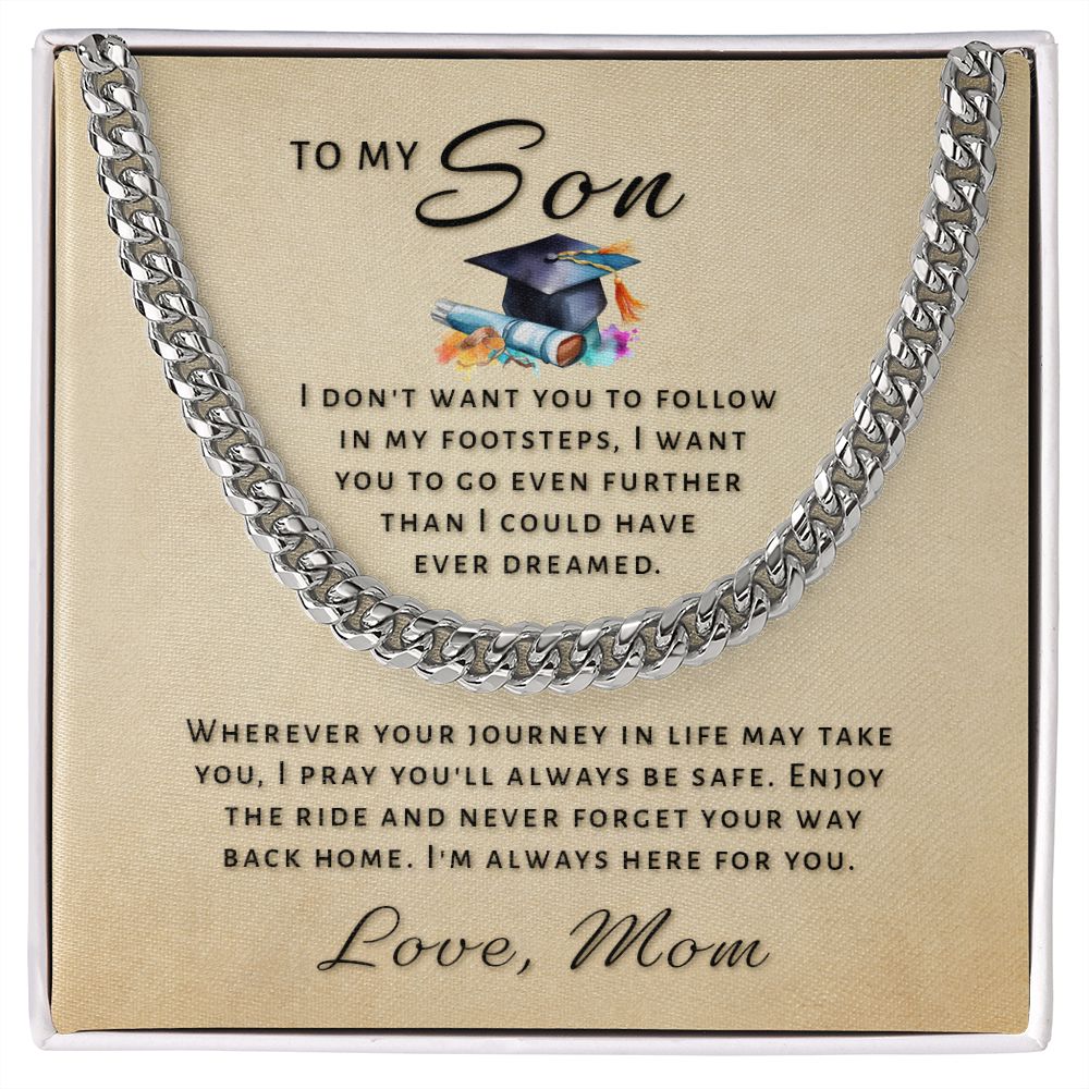 Gift for Son From Mom - Go Further Grad Cuban Link Chain