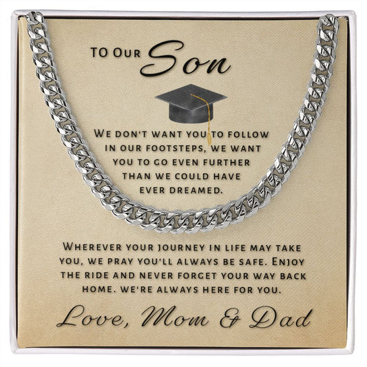 Gift for Son From Mom & Dad - Go Further Grad Cuban Link Chain