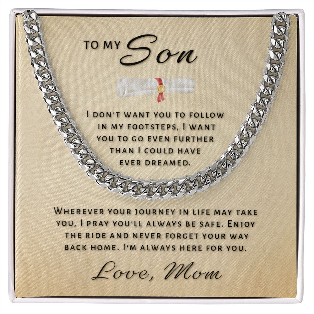 Gift for Son From Mom - Go Further Grad Cuban Link Chain