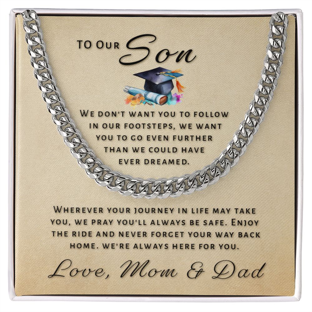 Gift for Son From Mom & Dad - Go Further Grad Cuban Link Chain