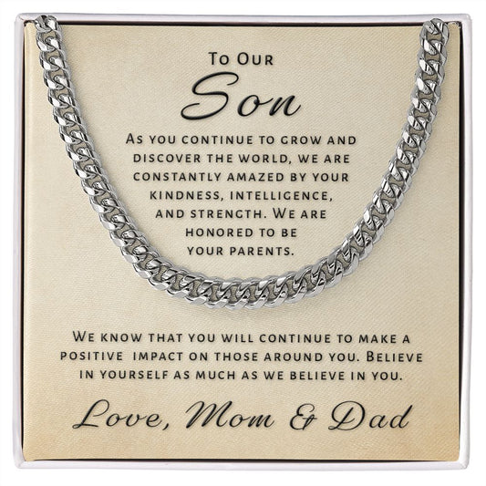 Gift for Son From Mom & Dad - Honored Cuban Link Chain