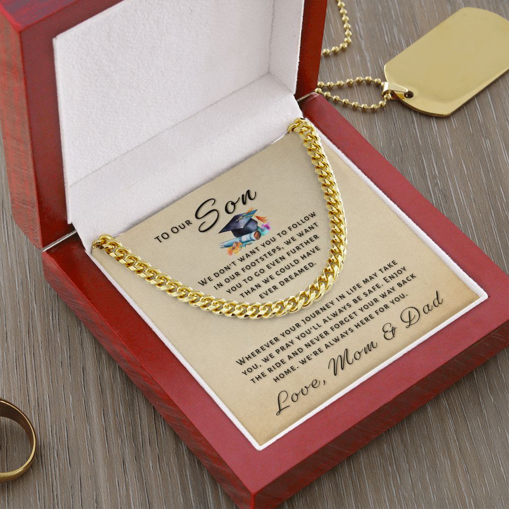 Gift for Son From Mom & Dad - Go Further Grad Cuban Link Chain