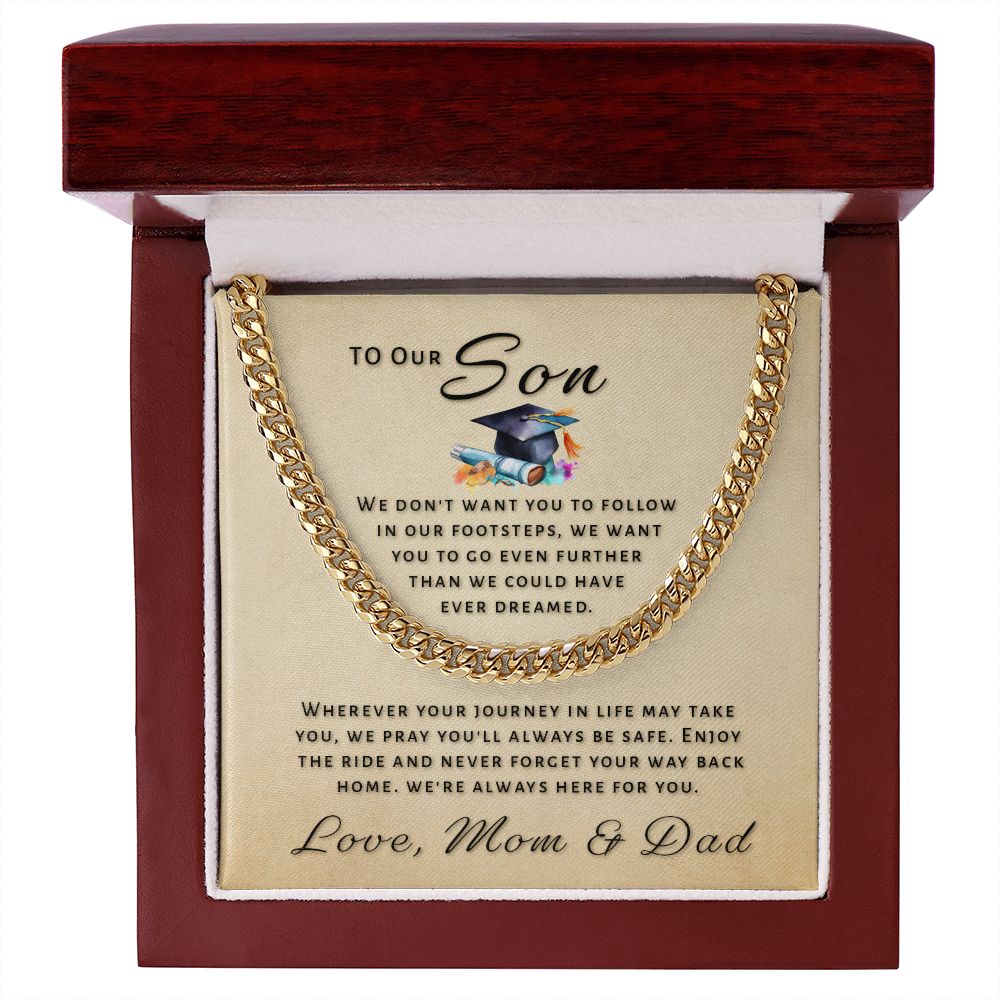 Gift for Son From Mom & Dad - Go Further Grad Cuban Link Chain