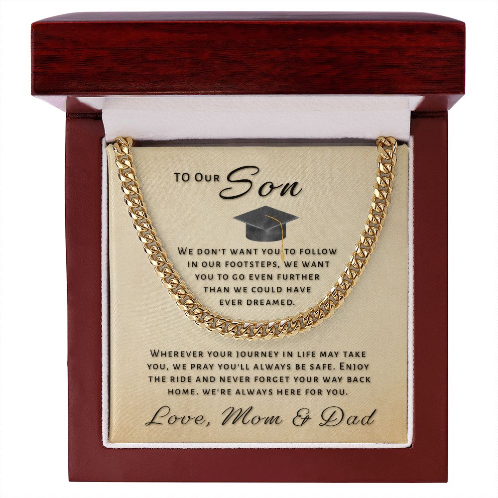 Gift for Son From Mom & Dad - Go Further Grad Cuban Link Chain