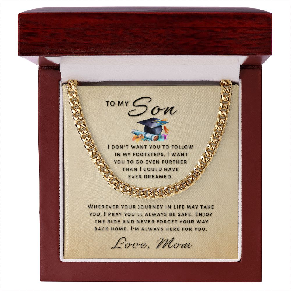 Gift for Son From Mom - Go Further Grad Cuban Link Chain