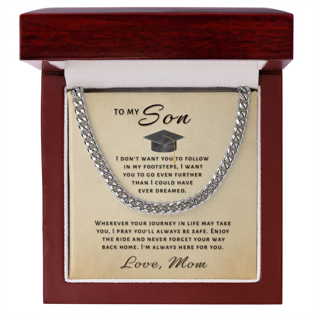 Gift for Son From Mom - Go Further Grad Cuban Link Chain