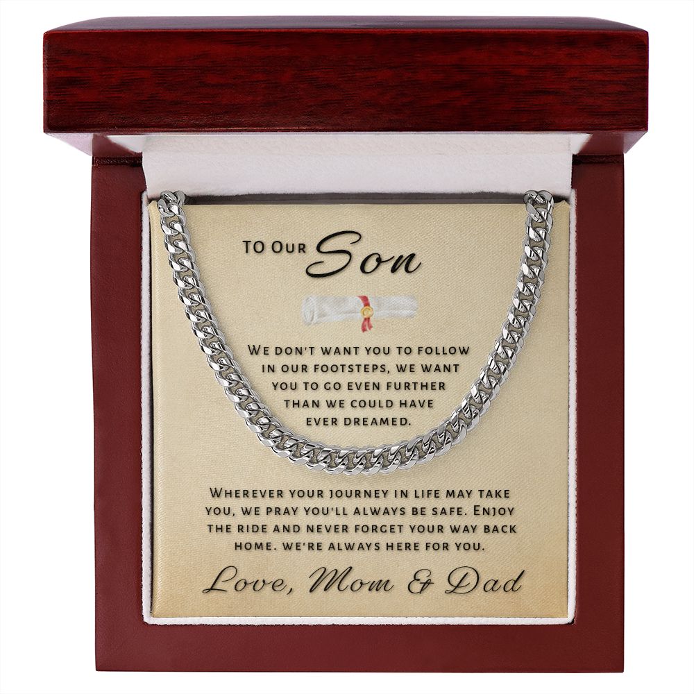 Gift for Son From Mom & Dad - Go Further Grad Cuban Link Chain