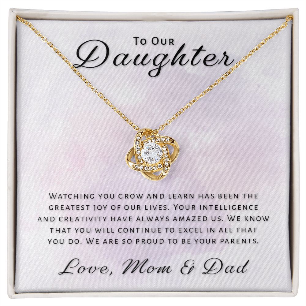 Gift for Daughter From Mom & Dad - Greatest Joy Love Knot Necklace