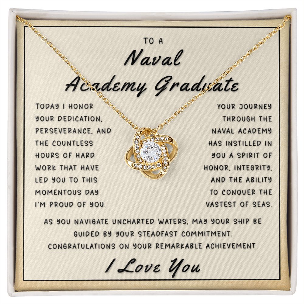 Gift for Naval Academy Graduate - Anchored In Excellence Love Knot Necklace