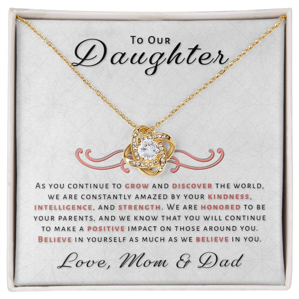 Gift for Daughter From Mom & Dad - Honored Love Knot Necklace