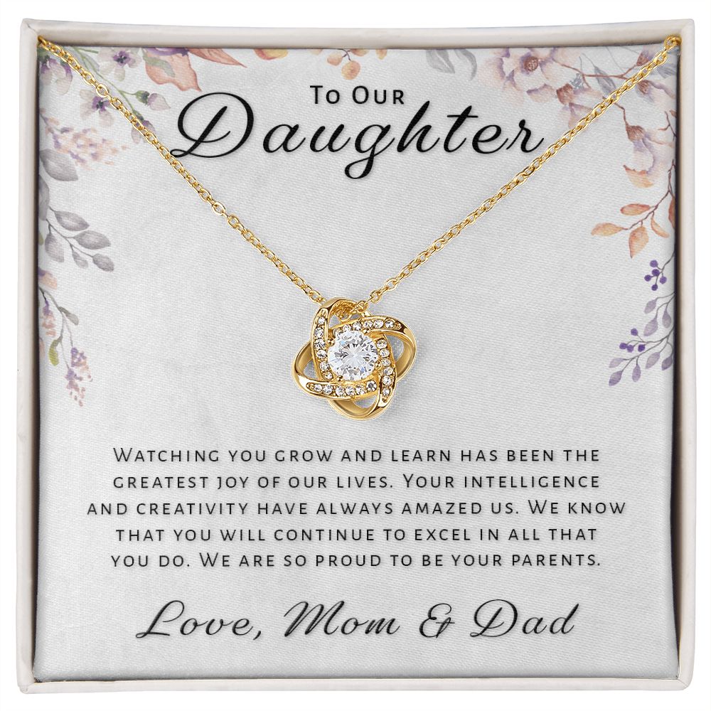 Gift for Daughter From Mom & Dad - Greatest Joy Love Knot Necklace