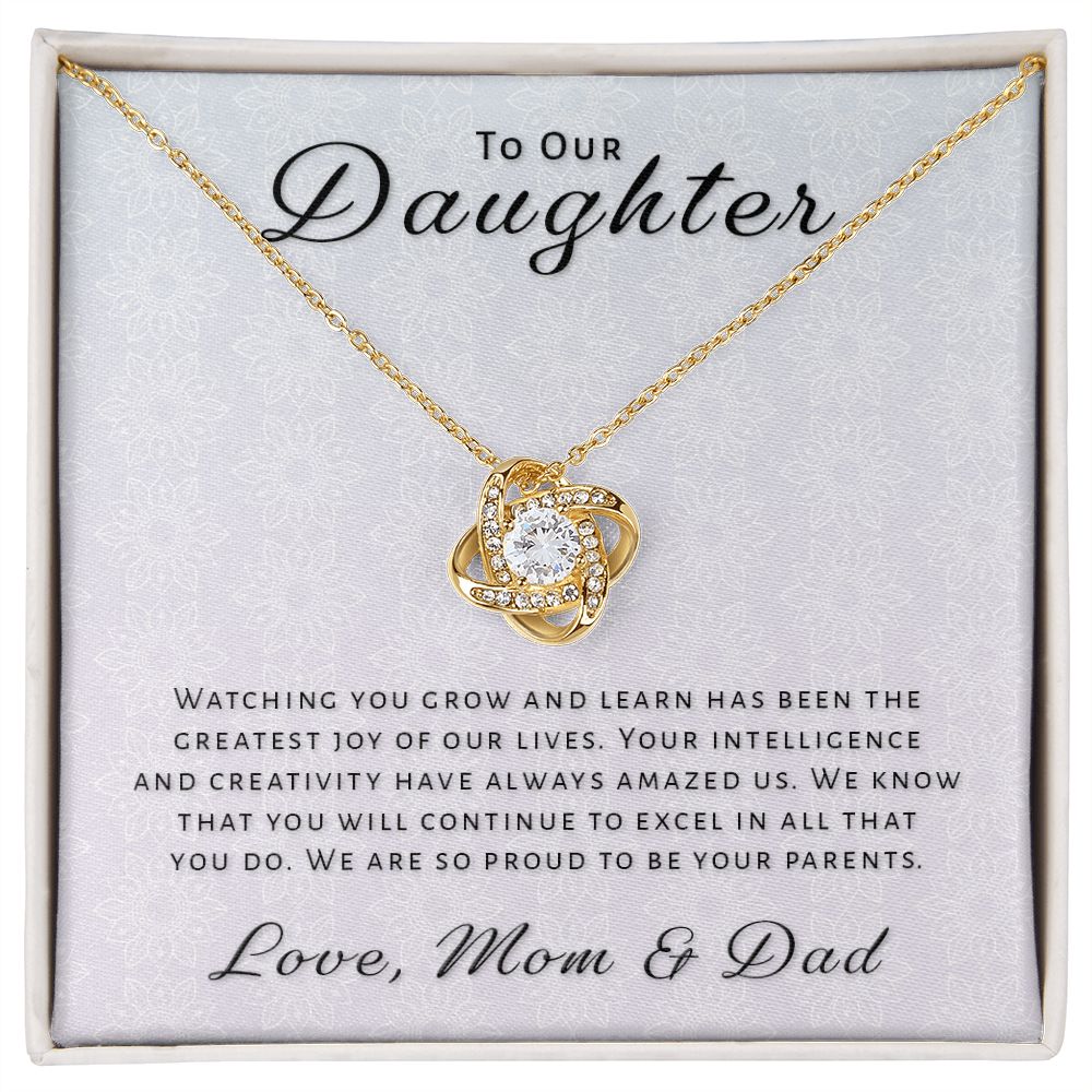 Gift for Daughter From Mom & Dad - Greatest Joy Love Knot Necklace