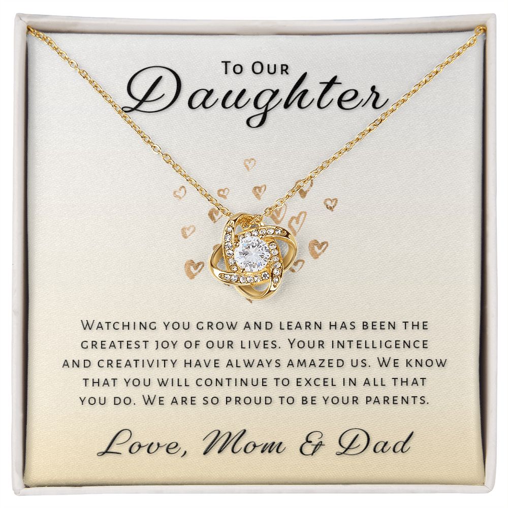 Gift for Daughter From Mom & Dad - Greatest Joy Love Knot Necklace