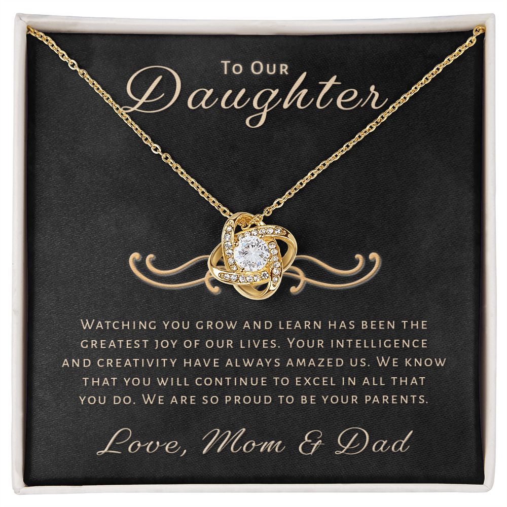 Gift for Daughter From Mom & Dad - Greatest Joy Love Knot Necklace