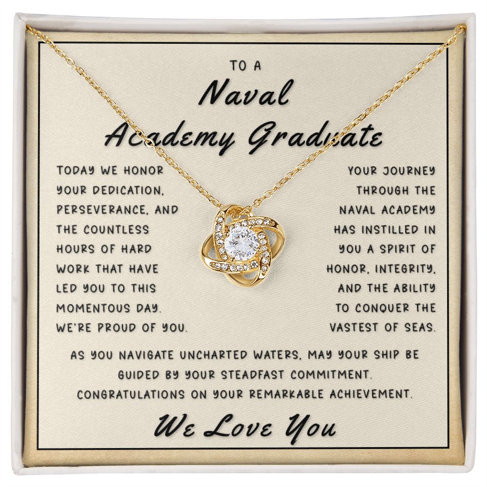 Gift for Naval Academy Graduate From Us - Anchored In Excellence Love Knot Necklace