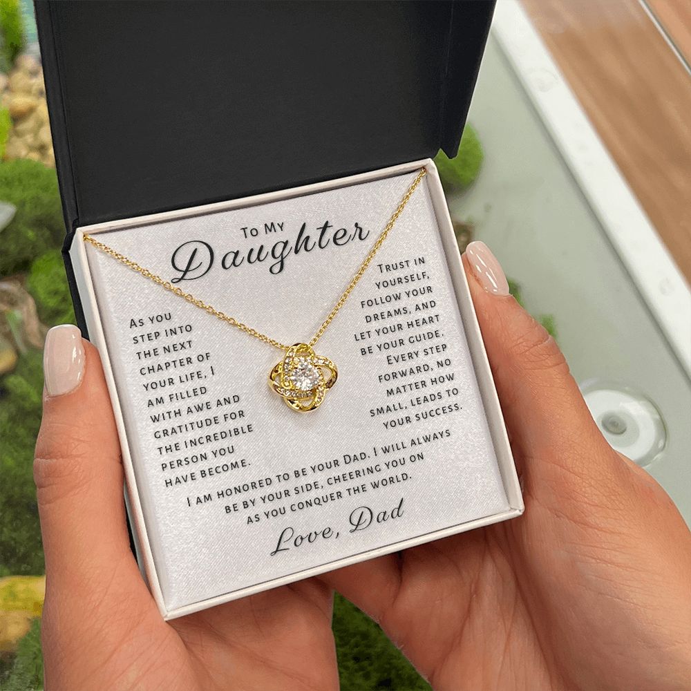 Gift For Daughter From Dad - Conquer The World Love Knot Necklace