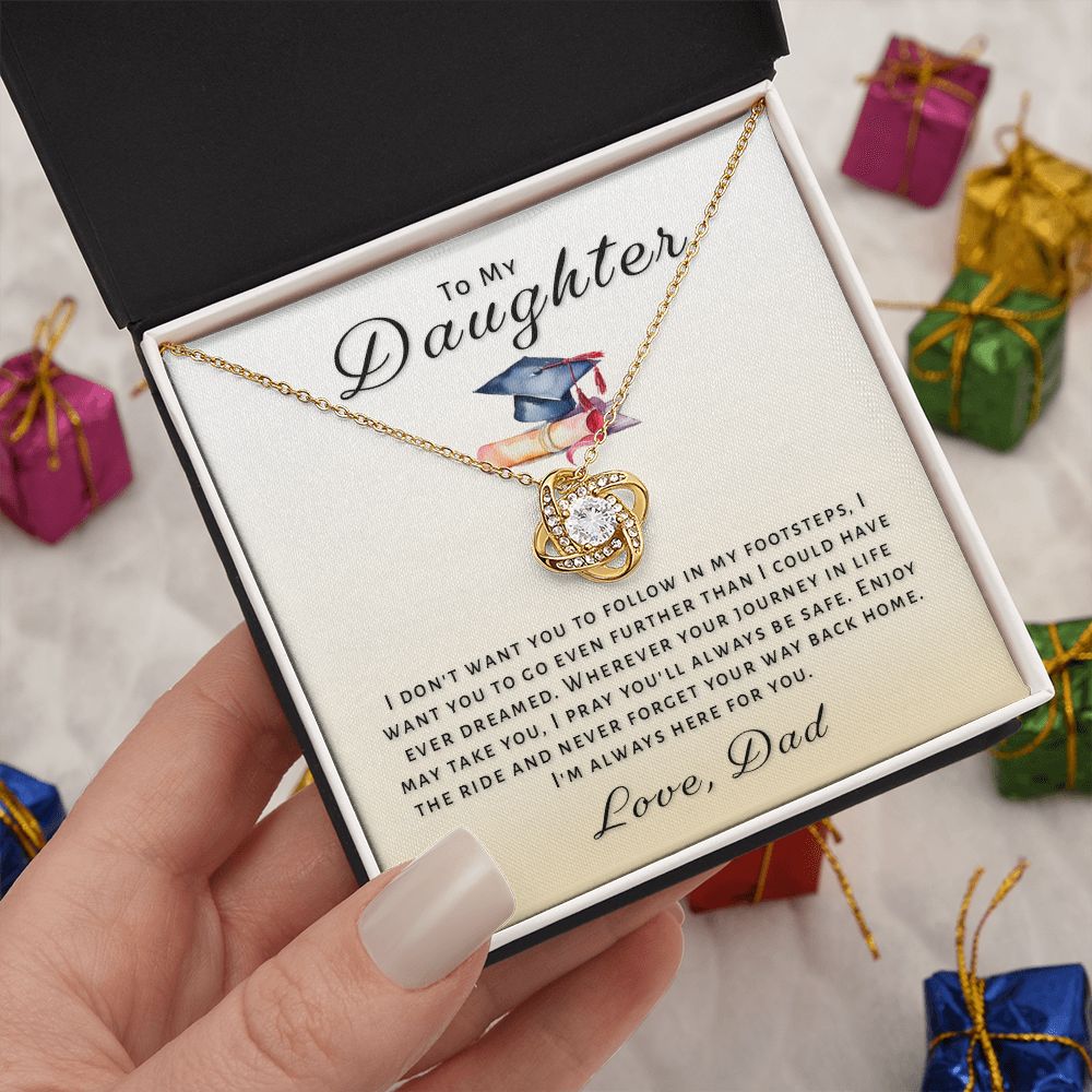 Gift For Daughter From Dad - Go Further Grad Love Knot Necklace