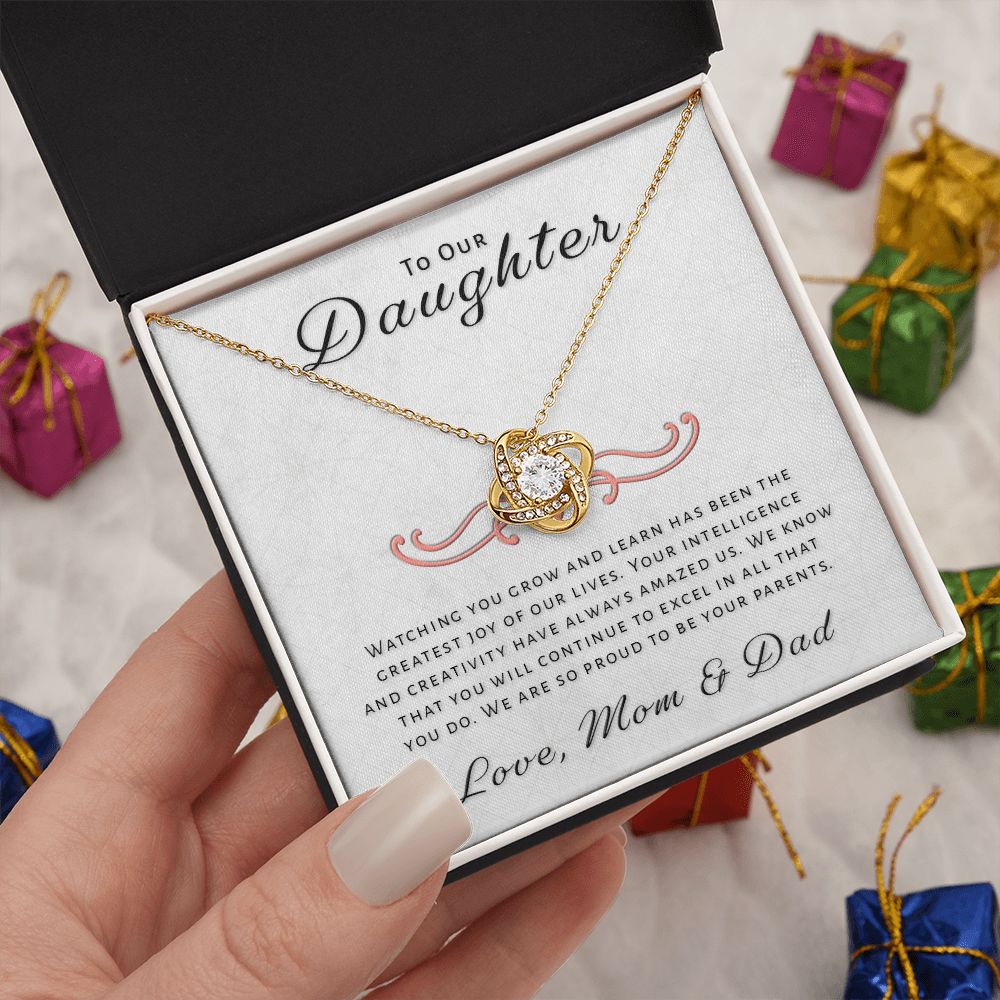 Gift for Daughter From Mom & Dad - Greatest Joy Love Knot Necklace