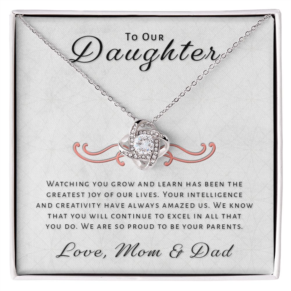 Gift for Daughter From Mom & Dad - Greatest Joy Love Knot Necklace