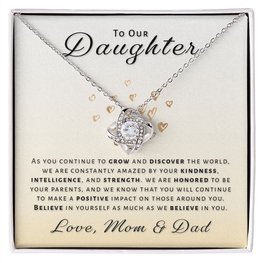 Gift for Daughter From Mom & Dad - Honored Love Knot Necklace