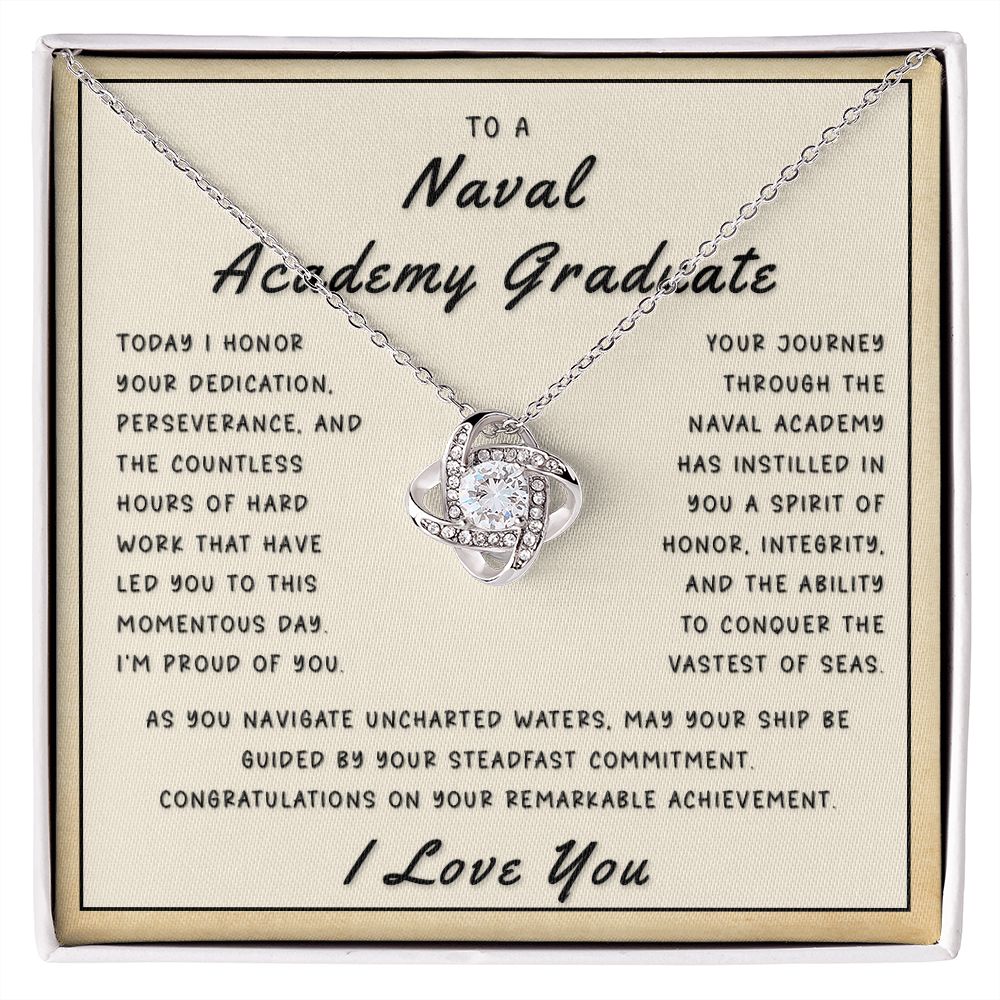 Gift for Naval Academy Graduate - Anchored In Excellence Love Knot Necklace