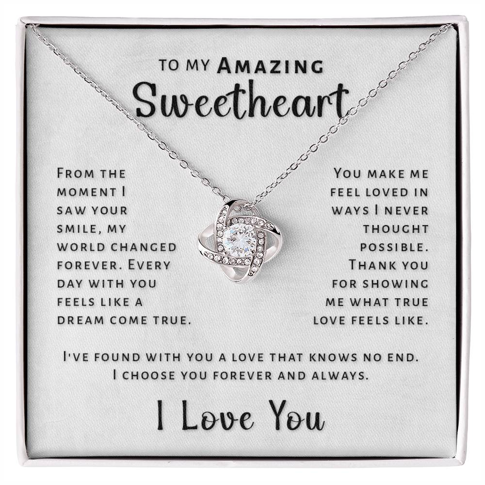 Gift For Sweetheart - Moment I Saw Your Smile Love Knot Necklace