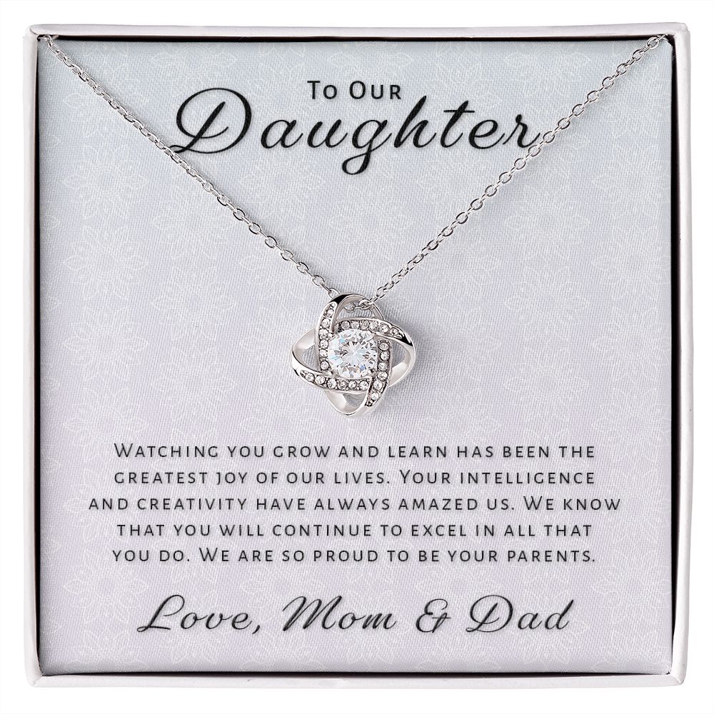 Gift for Daughter From Mom & Dad - Greatest Joy Love Knot Necklace