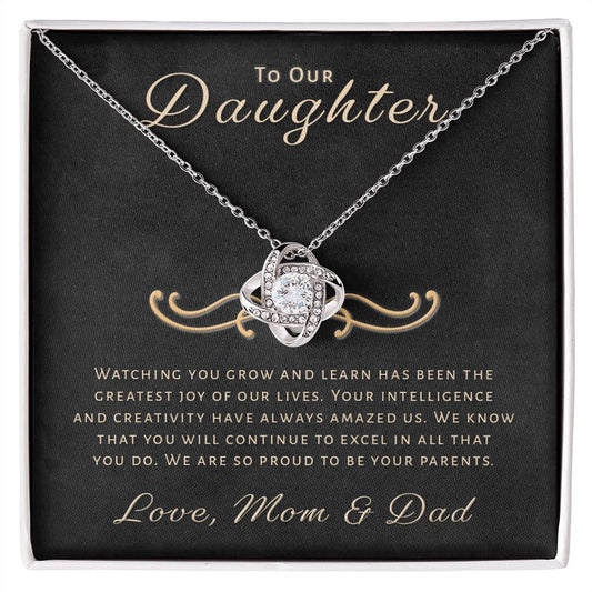 Gift for Daughter From Mom & Dad - Greatest Joy Love Knot Necklace