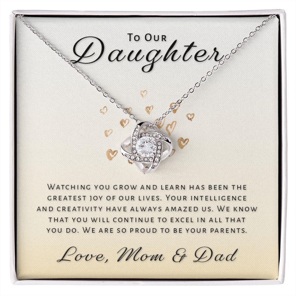 Gift for Daughter From Mom & Dad - Greatest Joy Love Knot Necklace