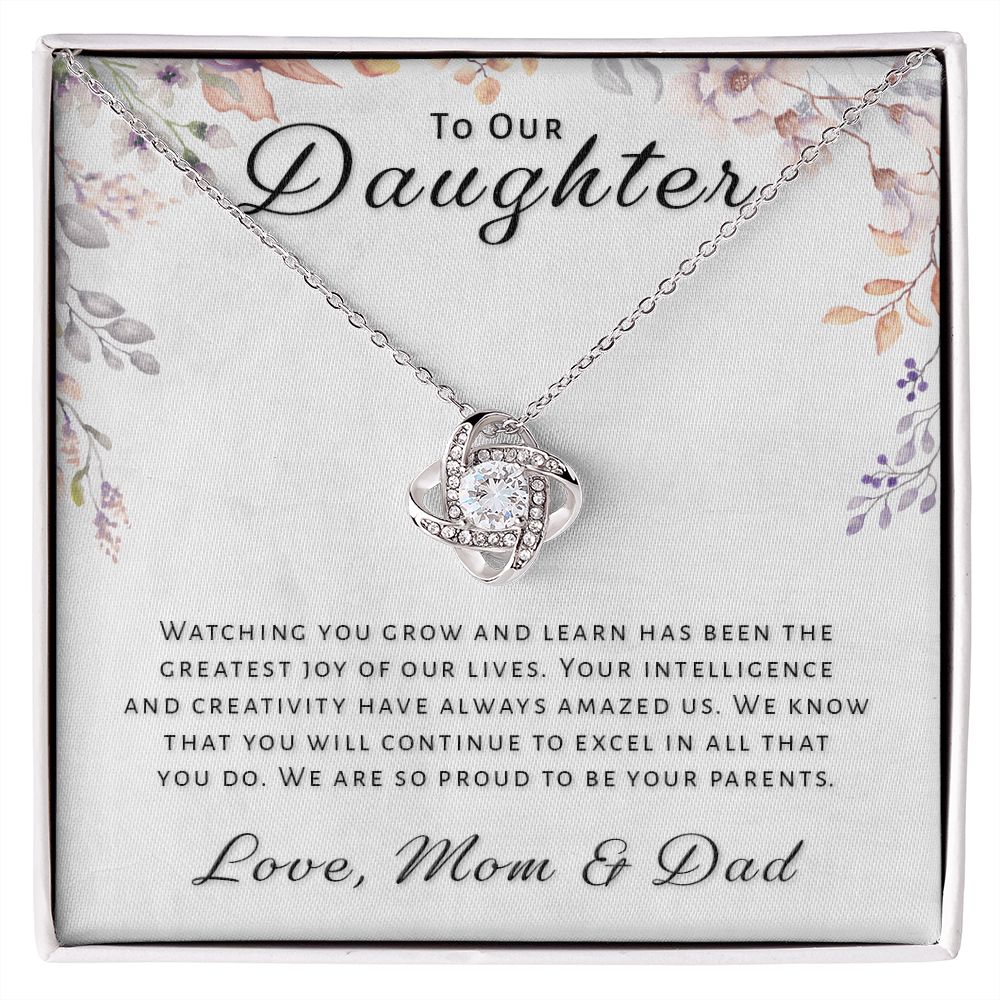 Gift for Daughter From Mom & Dad - Greatest Joy Love Knot Necklace