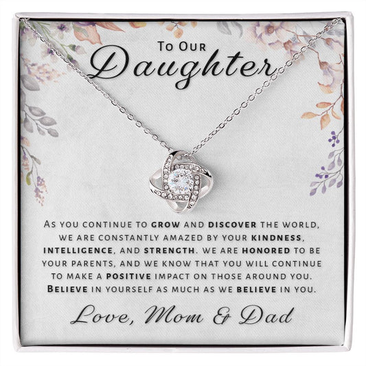 Gift for Daughter From Mom & Dad - Honored Love Knot Necklace