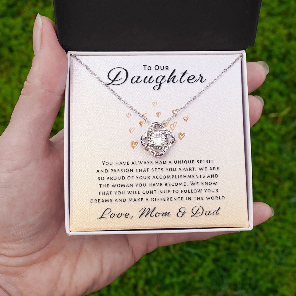 Gift for Daughter From Mom & Dad - Unique Spirit Love Knot Necklace