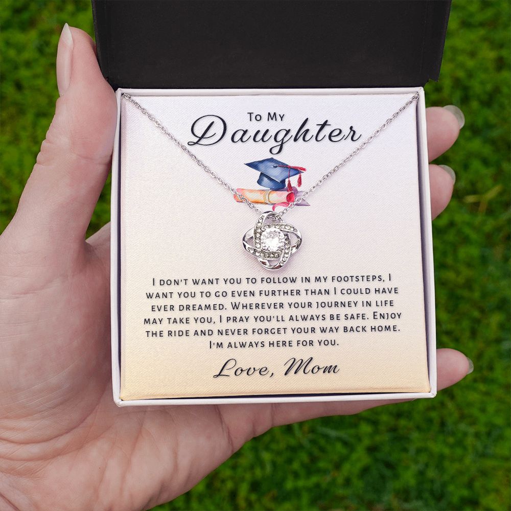 Gift For Daughter From Mom - Go Further Grad Love Knot Necklace