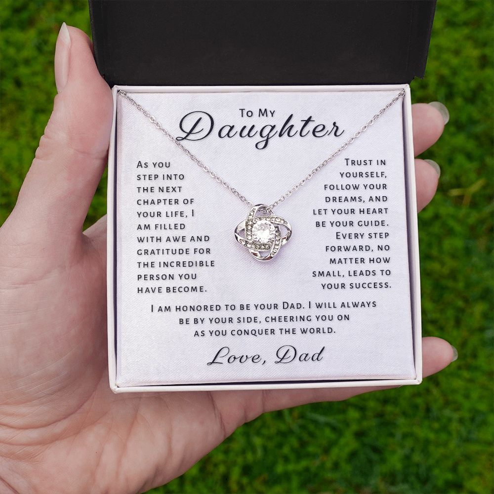 Gift For Daughter From Dad - Conquer The World Love Knot Necklace