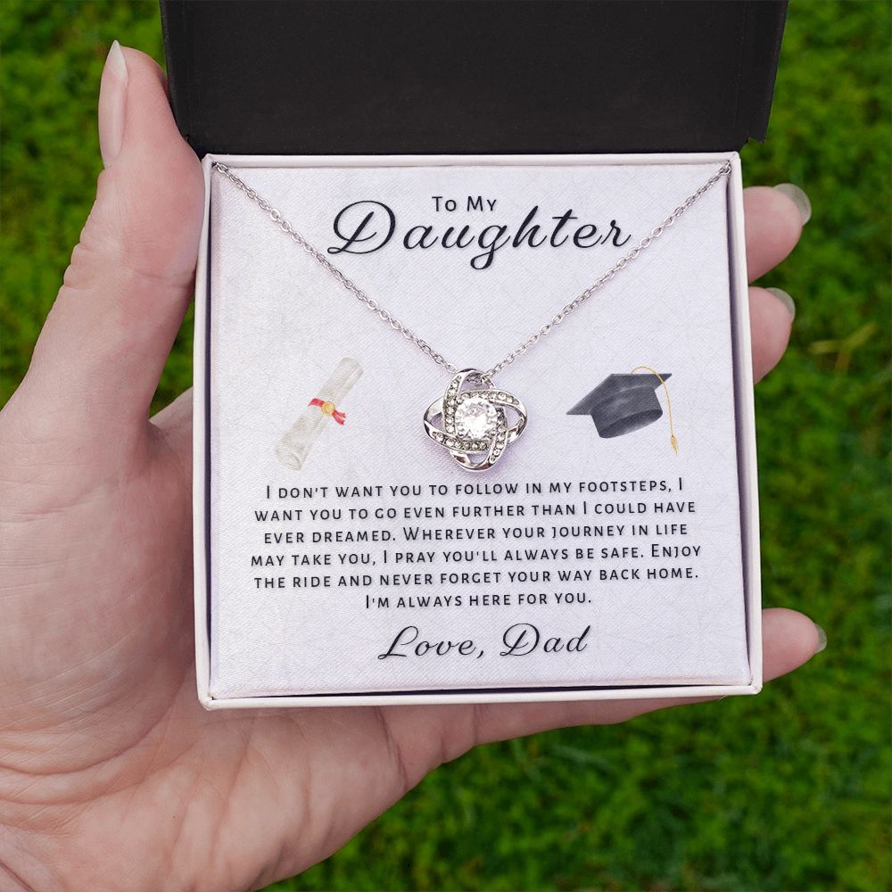 Gift For Daughter From Dad - Go Further Grad Love Knot Necklace