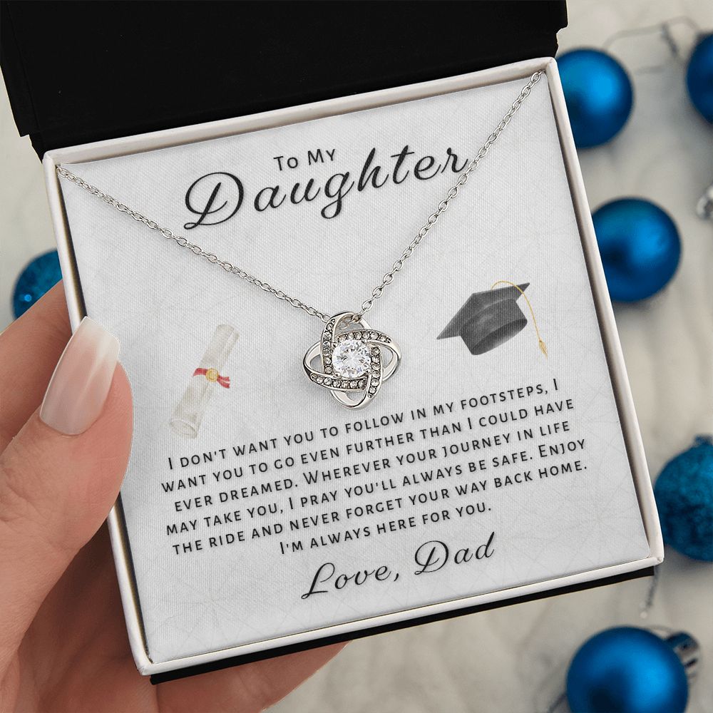 Gift For Daughter From Dad - Go Further Grad Love Knot Necklace