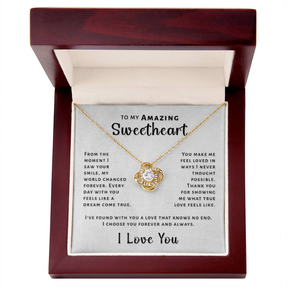 Gift For Sweetheart - Moment I Saw Your Smile Love Knot Necklace