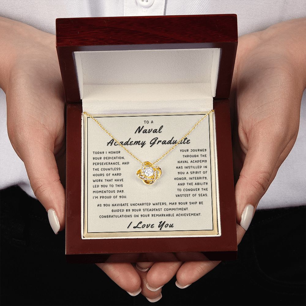 Gift for Naval Academy Graduate - Anchored In Excellence Love Knot Necklace