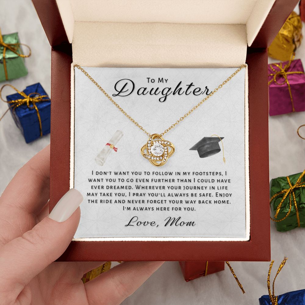 Gift For Daughter From Mom - Go Further Grad Love Knot Necklace