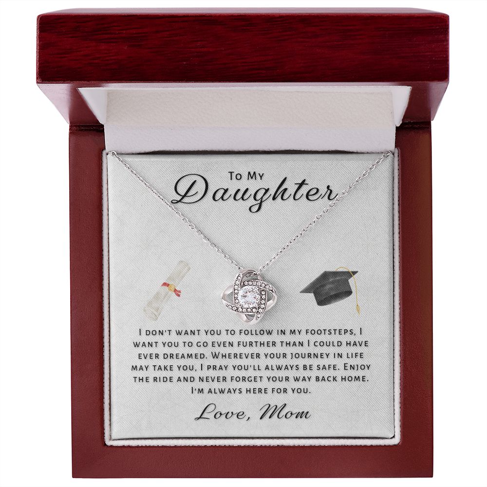 Gift For Daughter From Mom - Go Further Grad Love Knot Necklace