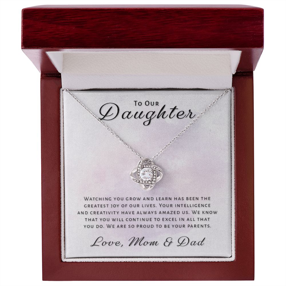 Gift for Daughter From Mom & Dad - Greatest Joy Love Knot Necklace