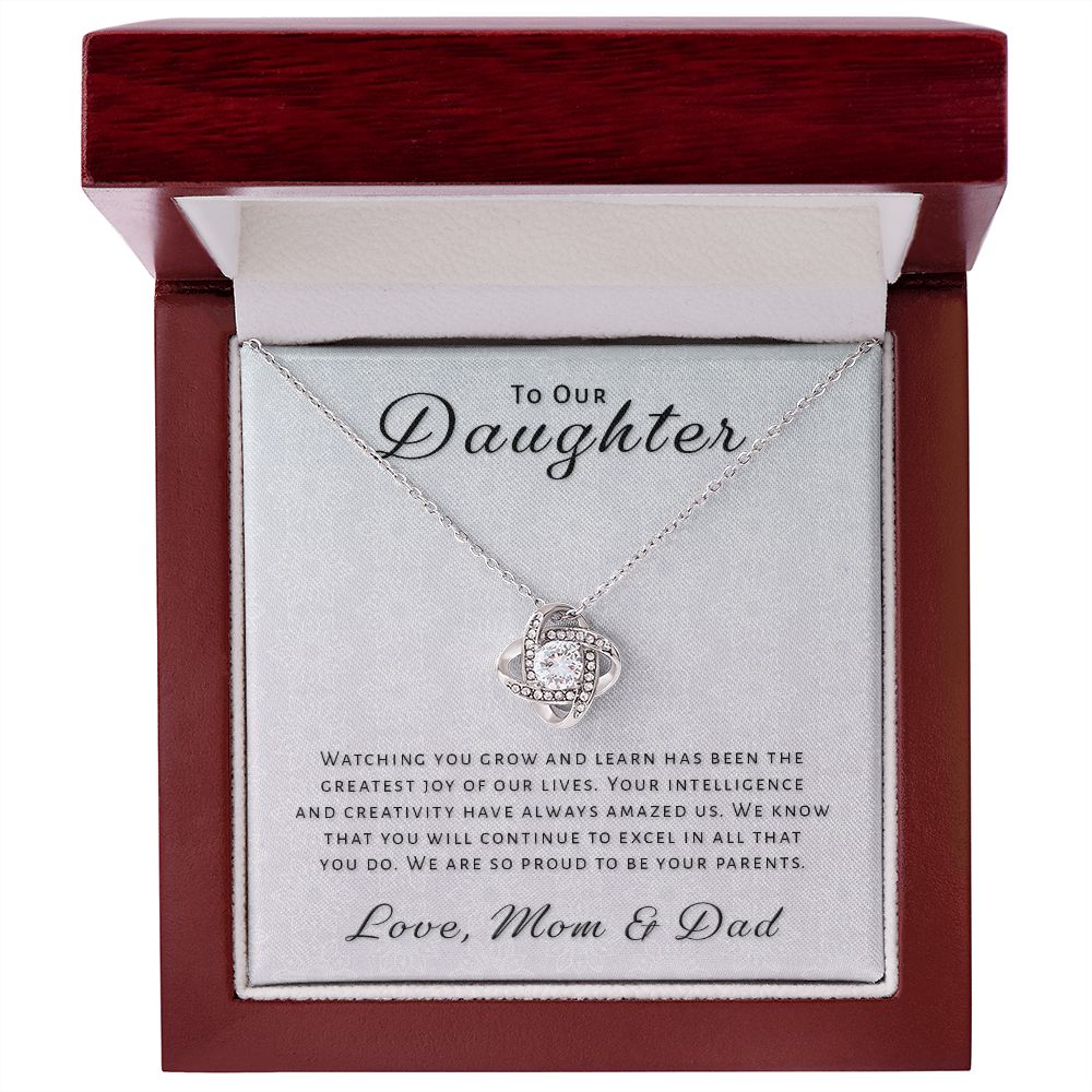 Gift for Daughter From Mom & Dad - Greatest Joy Love Knot Necklace