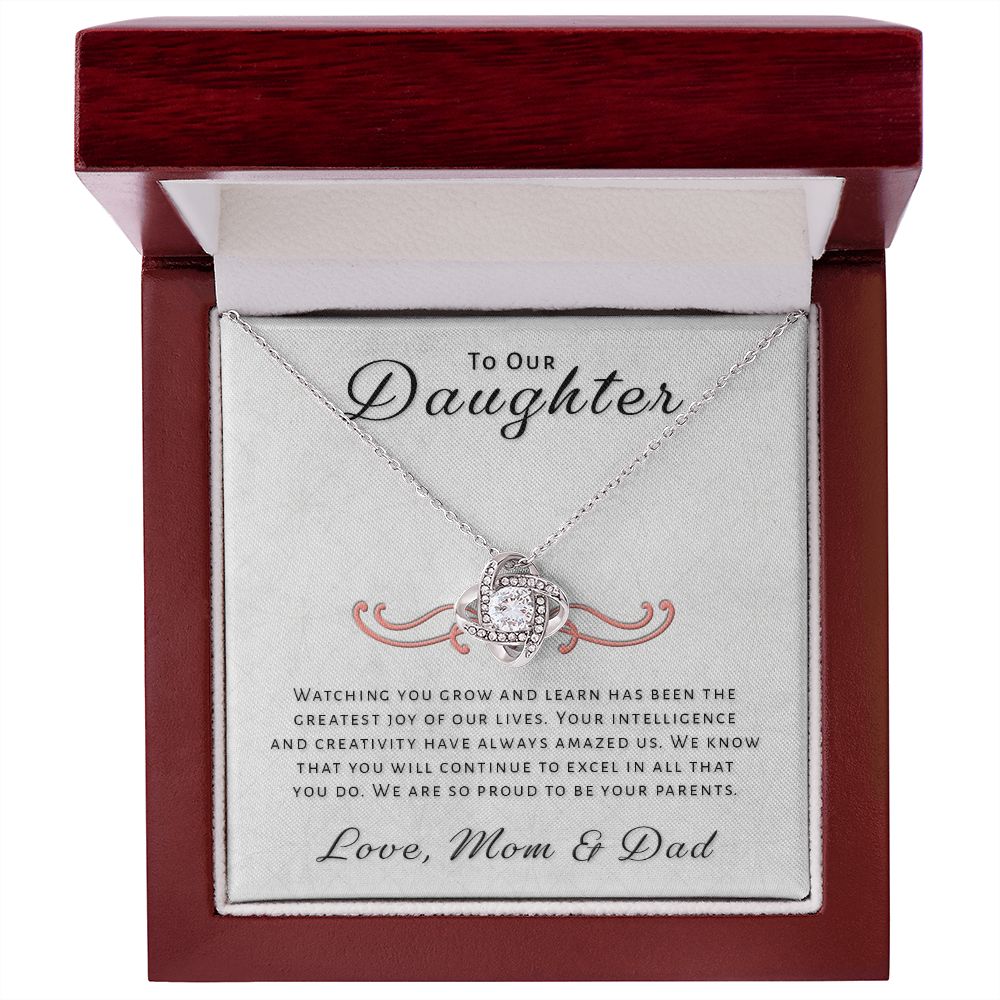 Gift for Daughter From Mom & Dad - Greatest Joy Love Knot Necklace