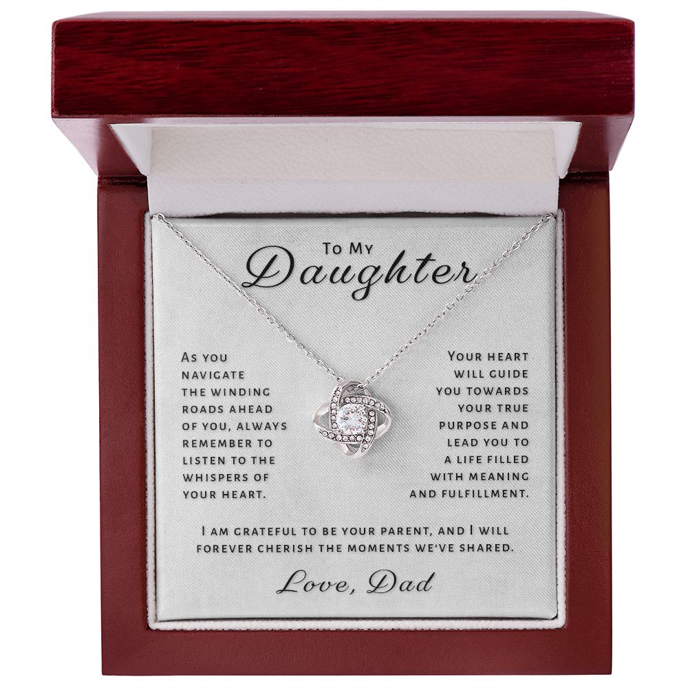 Gift For Daughter From Dad - Heart Whispers Love Knot Necklace